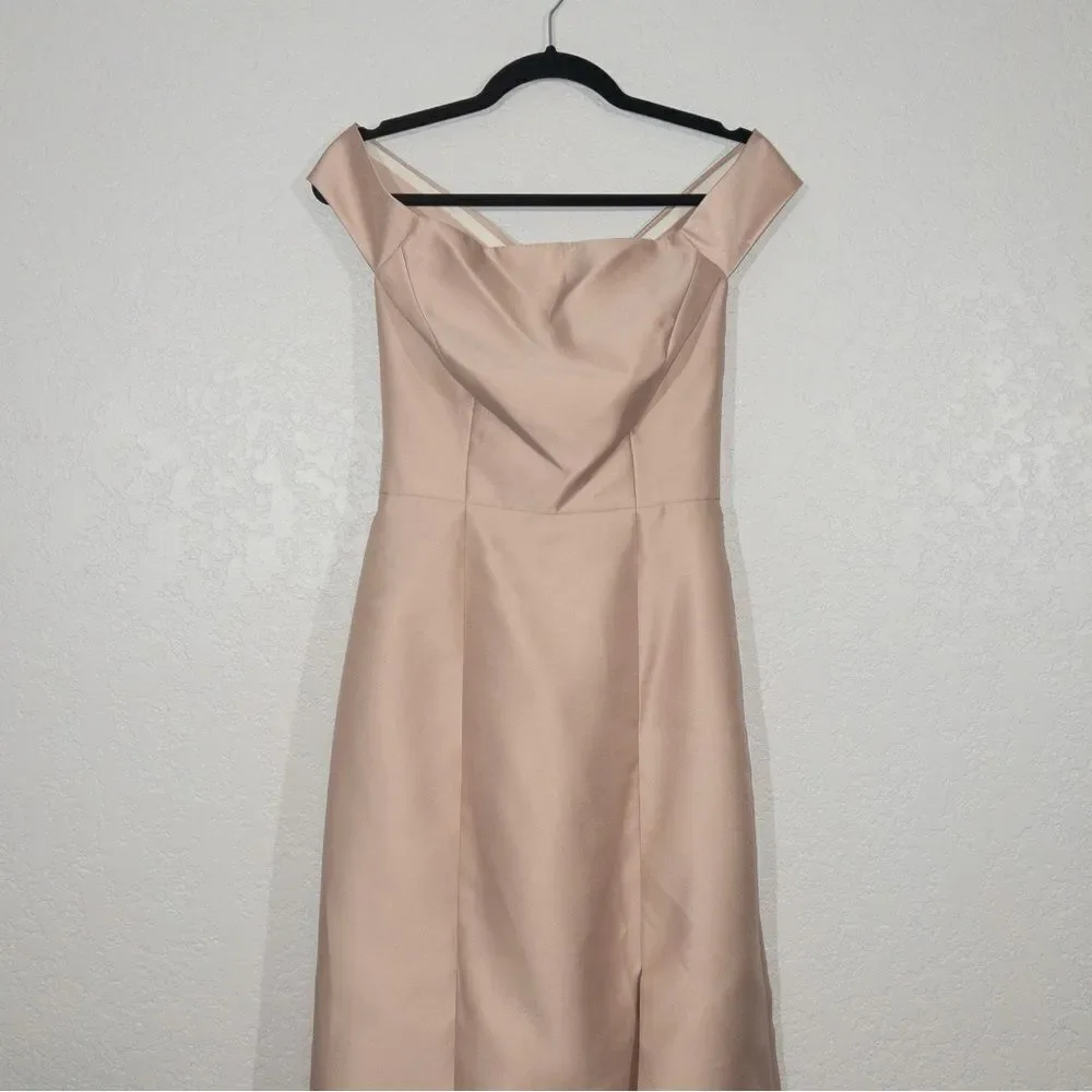 NWT Alfred Sung Cameo Satin Off The Shoulder Floor Length Gown Size 4 - Picture 2 of 9